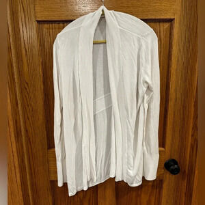 White House Black Market White Cardigan with Gold Button Sleeve Detail